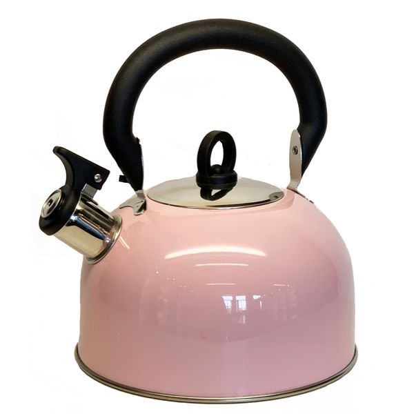 Buckingham 30811 Colour Coated Stainless Steel Camping Whistling Kettle with Heat Resistant Phenolic Handle, Pink, 2.5 Litre, 2.5 liters