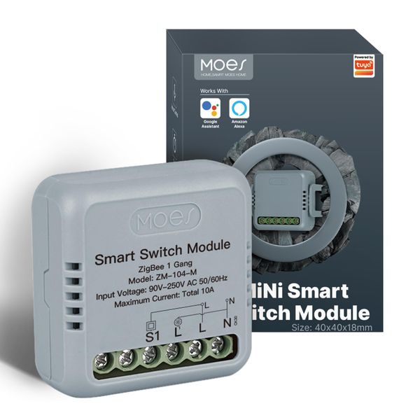 MOES Mini Smart Light Switch Zigbee Module, Requires Neutral Wire, Toggle Switch Flush Mounted, MOES APP Control, Compatible with Alexa and Google Home - 10A 1 Gang