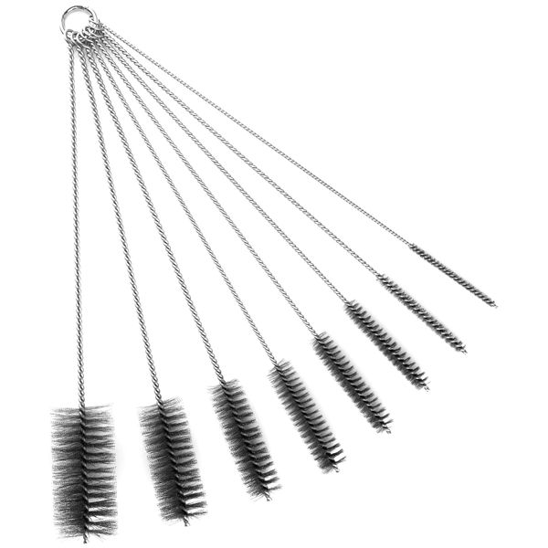 16 Inch Extra Long Pipe Cleaning Brush Set Stainless Steel Bristles, Stainless Steel Pipe Brush Steel Bottle Brush 8 Piece Variety Pack for Auto Parts, Bottles, Guns, Tubes, Etc.