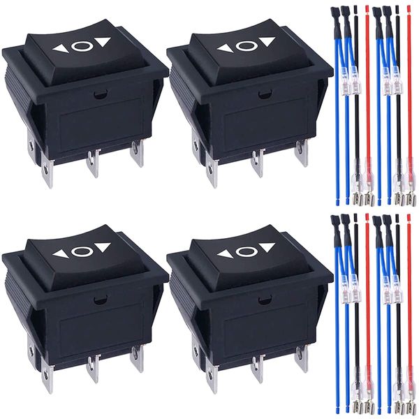 MKBKLLJY 4pcs DC 20A 12V Auto Lock Motor Polarity Reverse Rocker Switch, DPT 6 Pin ON-OFF-ON 3 Position Boat Motor Control Switch Toggle Switch 16A 250V AC/20A 125V AC/20A with Jumper Wire