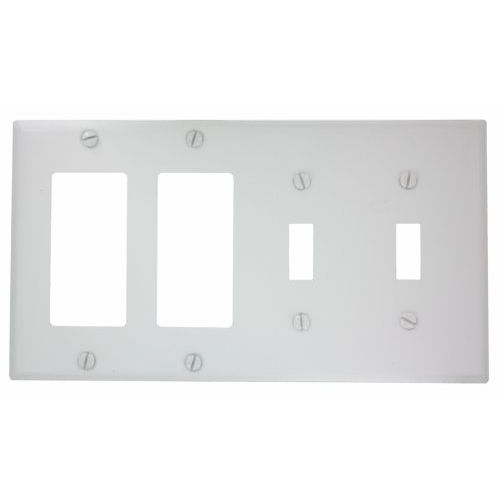 Leviton P2262-W 4-Gang 2-Toggle Decora/GFCI Device Combination Wallplate, Device Mount, White