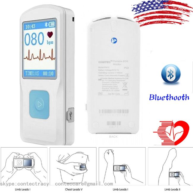 FDA Portable Color ECG EKG Machine PM10 Heart Beat Monitor,USB,Bluetooth,LCD,US