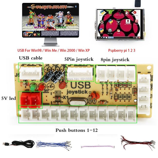 DIY Arcade Delay USB to PC Games 2 Players Joystick Game Kits