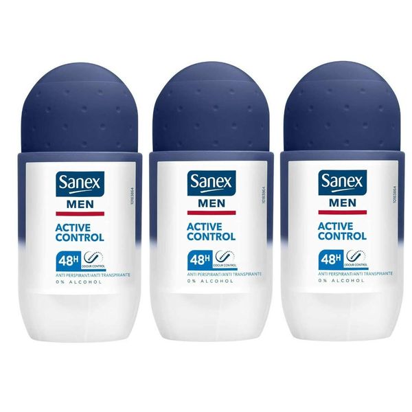 3x Sanex Men Active Control Roll On Anti-Perspirant Deodorant 50ml
