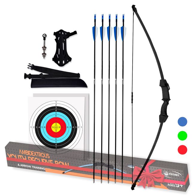 Keshes Archery Recurve Bow and Arrow Youthbow Set - 44" Beginner Breakdown Bows for Outdoor Practice – Longbow kit with Equipment for Youth and Kids…