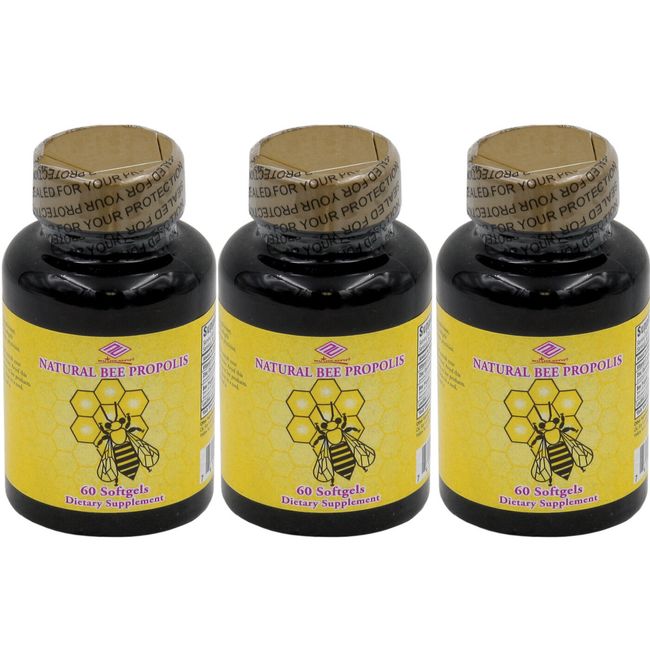 3 Bottles of Bee Propolis Zinc Gluconate, Vitamin C Lecithin, 60 softgels/bottle