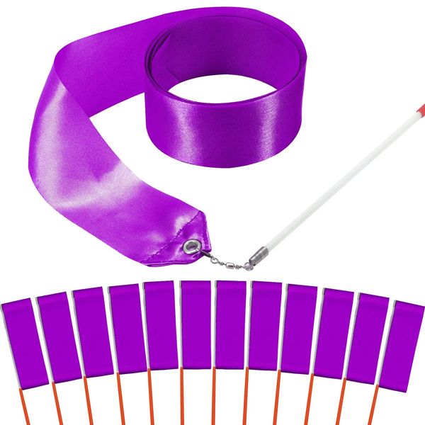 HiUnicorn 12PCS Purple Dance Ribbons Party Favors for Girls Kids Rhythmic Gymnastics Ballerina Birthday Party Streamers Decoration, Kids Circus Carnival Ribbon Silks Sticks Wands