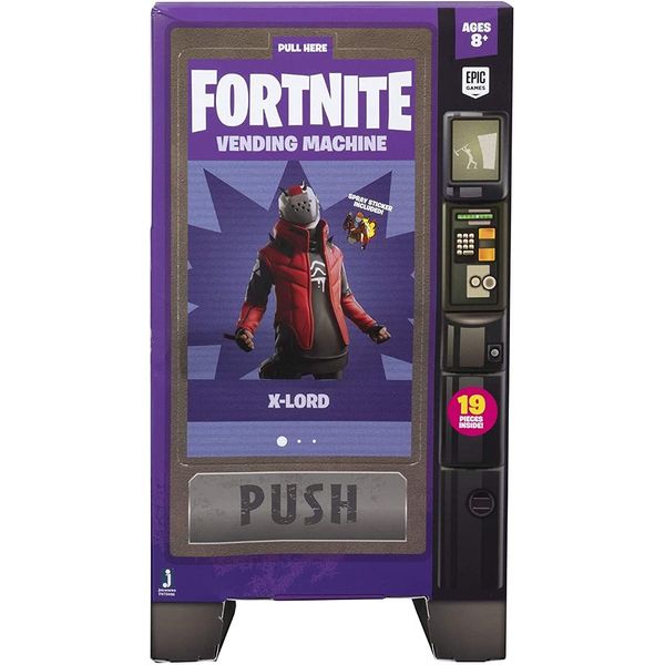 FORTNITE Vending Machine, Features 4 Inch X-Lord Action Figure, Includes 9 Weapons, 4 Back Bling, and 4 Building Material Pieces