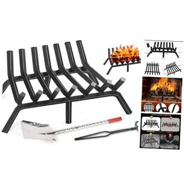 24 Inch Fireplace Grate, 7 Bar Heavy Duty Iron Fireplace Log Grates, Indoor