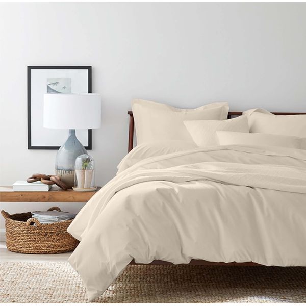 EGYPTO Flannelette Duvet Cover Set – 100% Brushed Cotton Duvet Cover Set - Breathable & Hypoallergenic Thermal Soft Flannel Duvet Cover with Pillowcases (Double, Cream)