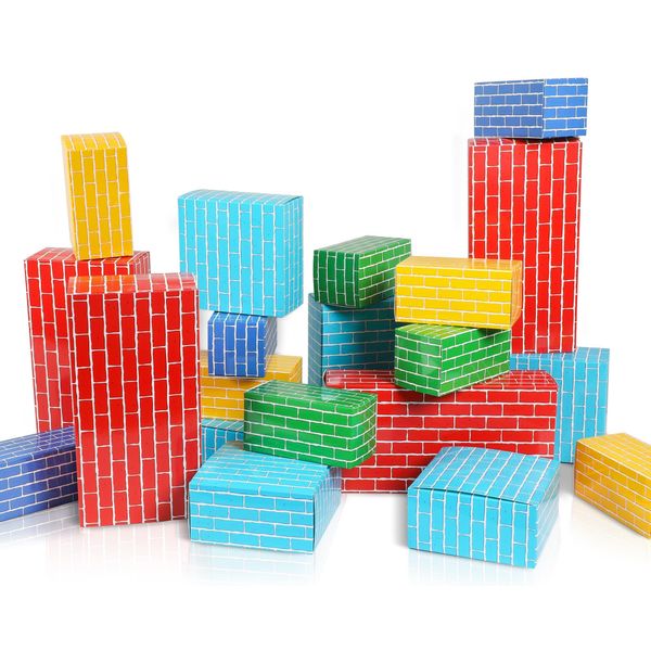 CHUNNIN Cardboard Building Paper Blocks 24 Blocks for People Stacking Paper Bricks Building Blocks Supplies Stacking Jumbo Cardboard Blocks Set Construction Cardboard Bricks Supplies Favor