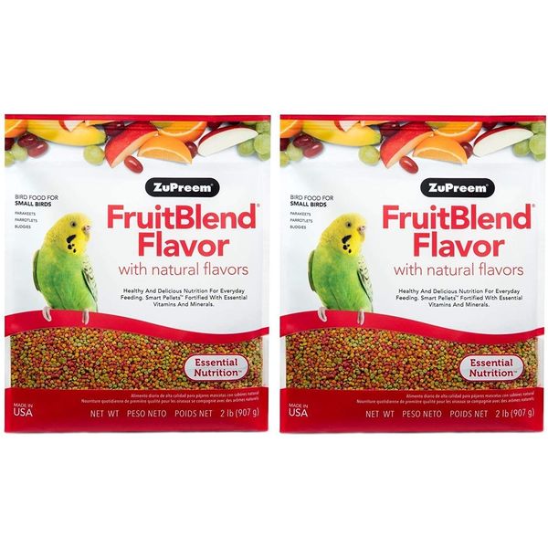 ZuPreem FruitBlend Flavor Pellets Bird Food for Small Birds, 2 lb (Pack of 2) - Daily Blend Made in USA for Parakeets, Budgies, Parrotlets