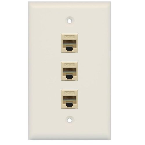 RiteAV 1 Gang Cat6 Wall Plate - Light Almond 3 Port