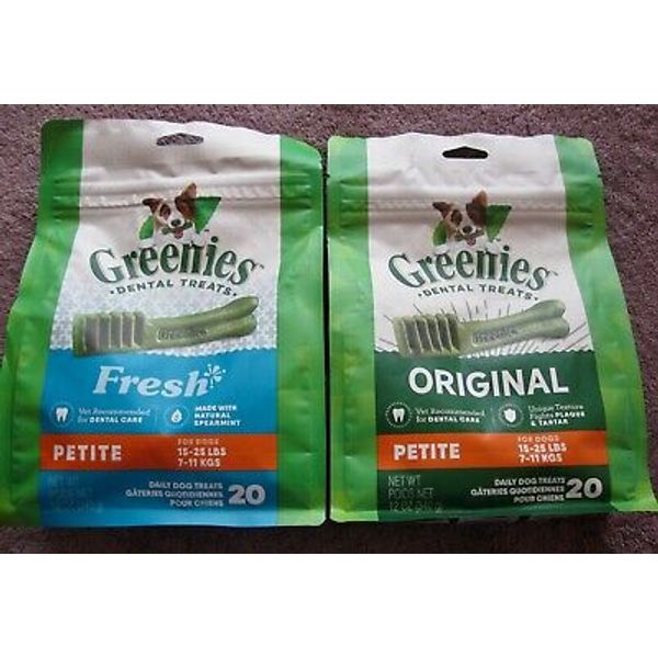 Two Pks GREENIES Petite Natural Dog Dental Chews 40 Oral Health Dog Treats