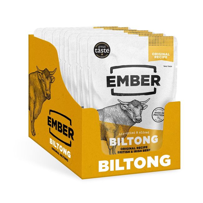 Ember Snacks: Biltong Beef Jerky Original Flavour (10 x 25g) - Protein Keto Snacks - On The Go Snack - from British and Irish Meat [WEIGHT MAY VARY BETWEEN 25G and 28G]