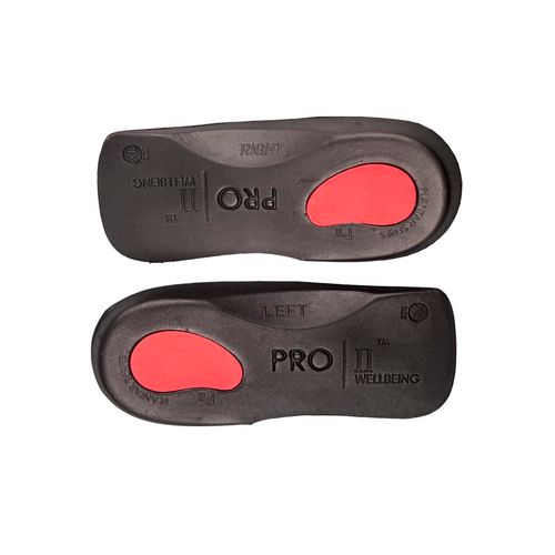 PRO 11 WELLBEING 1 Pair of Slim Fit 3/4 Orthotic Insoles with Heel Pad for Plantar Fasciitis (3/4.5 UK, Black)