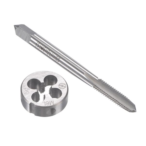 sourcing map M6 x 1mm Metric Left Hand Tap and Die Set, Machine Thread Screw Tap with Round Threading Die, Tap & Die Kit for Nut Screw Bolt Thread Repair