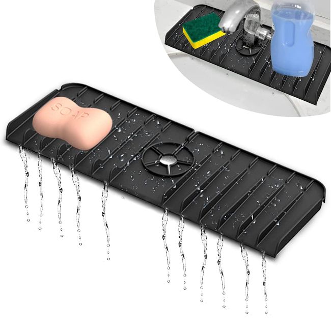 Voyyphixa Kitchen Faucet Sink Splash Guard New Type Sink Drain Pad Behind Faucet Silicone Sink Faucet Mat Kitchen Bathroom Sink Splash Guard Drying Pad Sponge Holder Sink Drain Pad Behind Faucet Silicone Splash Guard for Sink Sink Dish Drying Mat Behind F