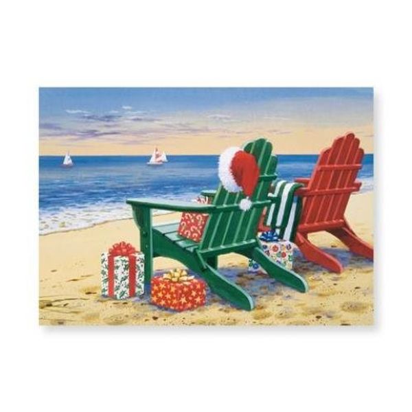 Christmas Cards Red Green Adirondacks Chairs - Glitter and Foil - 16 Per Box - 27-098