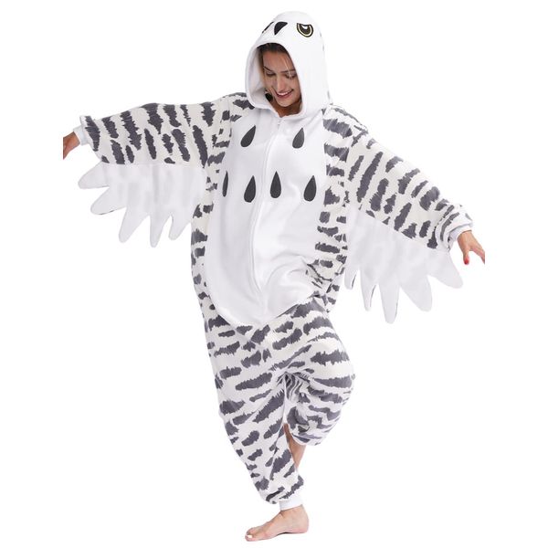 LZBXBXDA Unisex Adult Snowy owl Onesie One Piece Pajamas Animal Christmas Costume Homewear Sleepwear for Women men