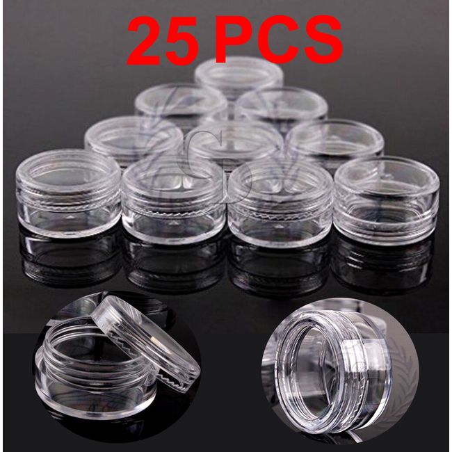 25 Pieces Clear Plastic Cosmetic Sample Container 5 Grams Jars Pot Small Empty