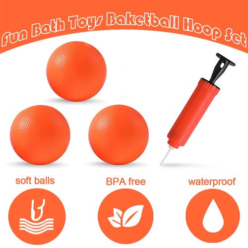 ENTHUR Bath Toy Fun Basketball Hoop & Balls Set for Boys and Girls Kid & Toddler Bath Toys Gift Set 3 Balls Included,Multicolor,3 x 2 x 2 inches