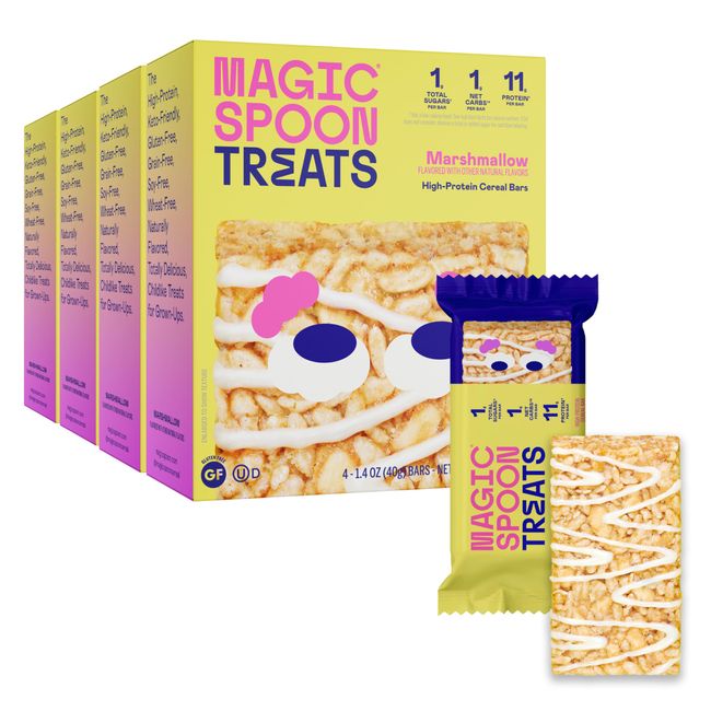 MAGIC SPOON Treats I High Protein I Low Carb I Keto Friendly I 1g of Sugar I Gluten Free Crispy Treat I Protein Bar I Cereal Bar & On-The-Go Healthy Snack (Marshmallow, 16 Bars)