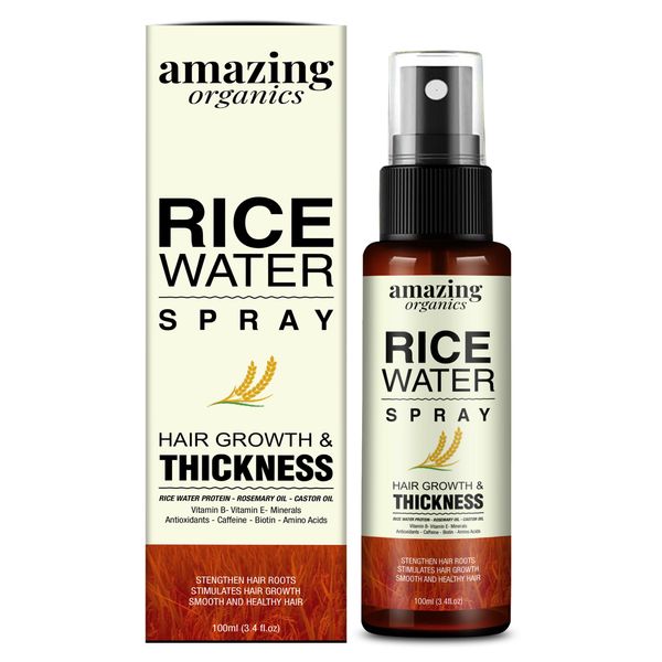 AmazingOrganics Rice Water for Hair Growth, Hair Growth Spray with Rice Water, Rosemary oil & Castor Oil, Hair Loss Treatments for Women and Men.