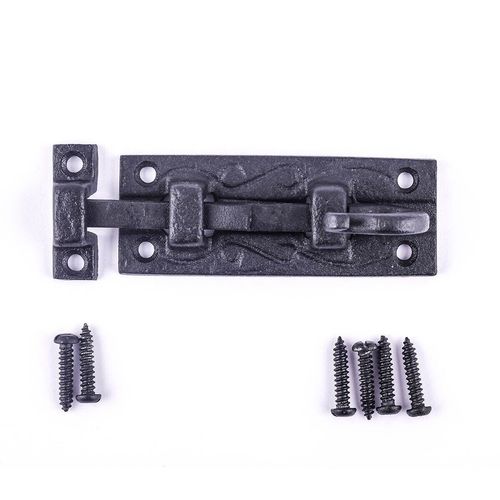 Renovators Supply Door Lock Latch 4" Wrought Iron Black Offset Slide Bolt Latch
