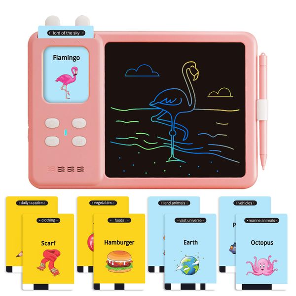 2 in 1 LCD Writing Tablet with Talking Flashcards, Toddler Toys Birthday Gifts for 3 4 5 6 7 Year Old Girls Kids Educational Doodle Board