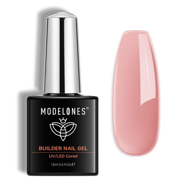 Modelones Builder Nail Gel, Pink Builder Gel for Nails, Hard Gel Builder Nail Strengthener Extension Gel Base False Nail Tips Glue Builder Gel in a Bottle 15ML