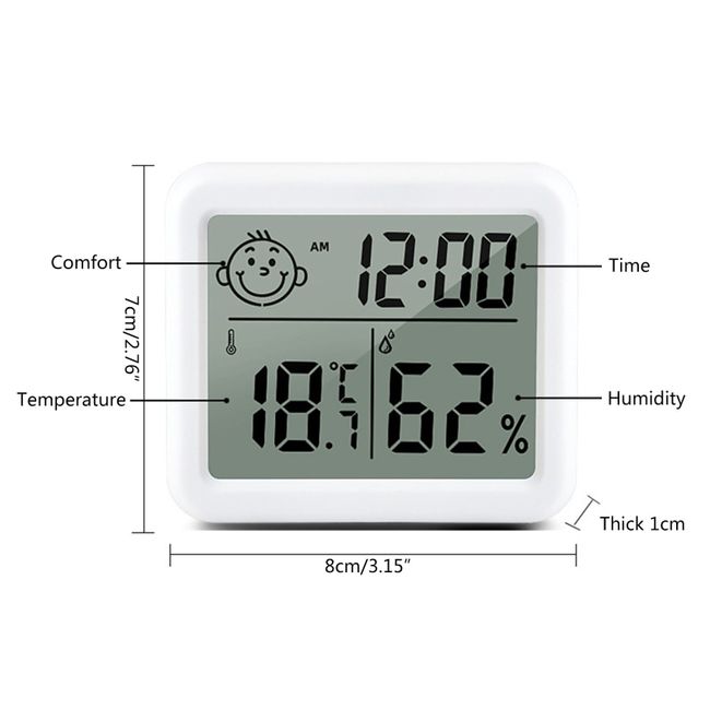 Indoor Thermometer Alarm Clock Display Digital Room Thermometer Hygrometer  Thermometer, White
