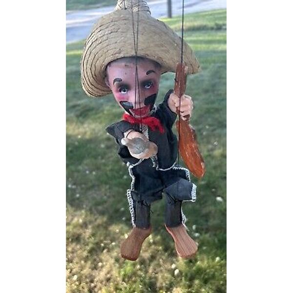 ANTIQUE MARIONETTE PUPPET W/ STRINGS MEXICO MAN SOMBRERO