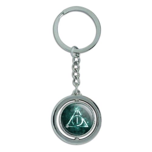 GRAPHICS & MORE Harry Potter Deathly Hallows Logo Keychain Spinning Round Chrome Plated Metal