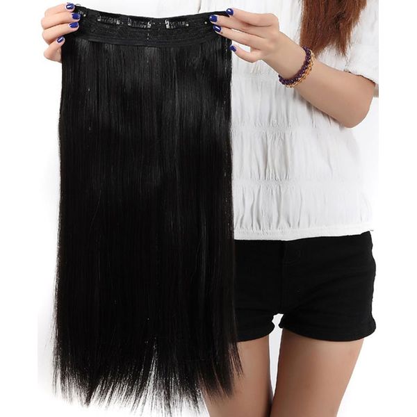 S-noilite 23 Inches (58cm) 3/4 Full Head One Piece 5clips Clip in Hair Extensions Extension Long Straight Hairpiece (Natural Black)