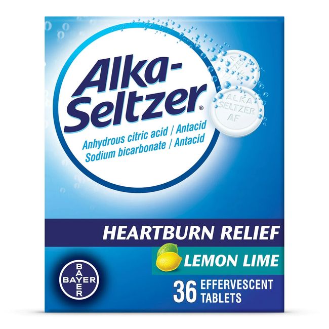 Alka Seltzer Effervescent Heartburn Relief Tablets, Lemon Lime, 36 Count
