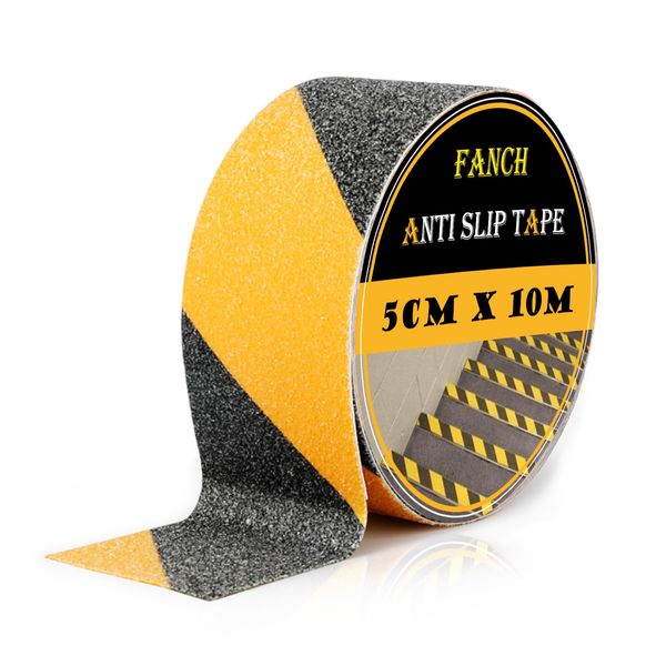 Fanchu Antirutsch Klebeband, 50mmx10m Rutschfest Klebeband, Schwarz-gelb, Rutschhemmendes klebeband Grip Tape für rutschfeste Treppenstufen im Innen- und Außenbereich
