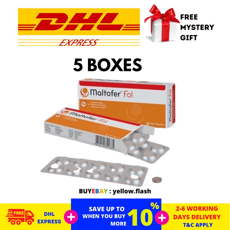 5 BOXES Maltofer Fol Chewable Tablets For Iron Deficiency F 30's DHL ...