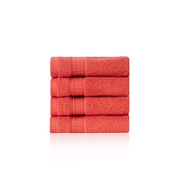 4 Piece 13” × 13” Soft Turkish Cotton Washcloths for Bathroom, Kitchen, Hotel, Spa, Gym & College Dorm | Absorbent and Super Soft Washcloth Set for Body & Face, Baby and Adults - Coral