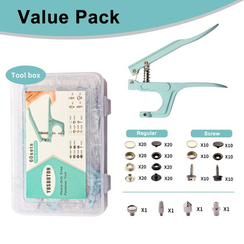 Heavy Duty Snap Fastener Tool kit，YUSBUTON 60 pcs Canvas snap kit,snap Fasteners kit 15mm Stainless Steel Snaps Marine Grade Boat Canvas Snaps for Clothing Leather Boat Cover Fabric……