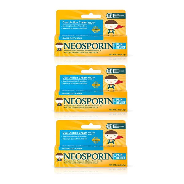 Neosporin First Aid Antibiotic + Pain Relief Cream For Kids,.5 Oz (Pack of 3)