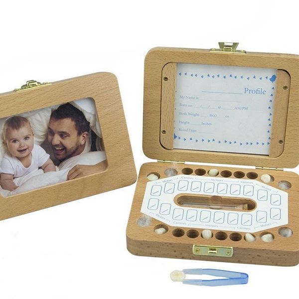 Laurel & Mason Baby Teeth Save Box, Wooden Keepsake Organiser Storage Box Children First Tooth Milk Teeth Wood Gift Photograph Lid