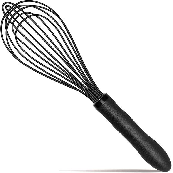 TEEVEA Silicone Whisk,Kitchen Silicone Whisks for Cooking Non Scratch,Wisking Tool Metal Wire Stainless Steel Whisk Egg Bread Silicone Wisk,Small Mini Heat Resistant Whisk 11-Inch,Black