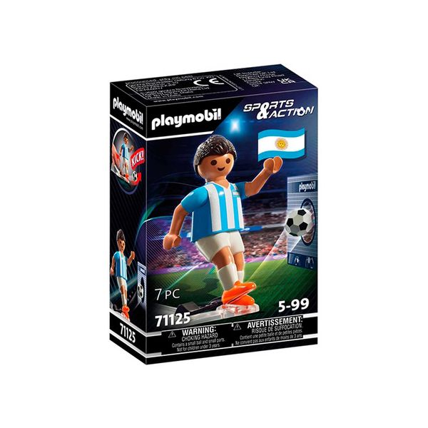 PLAYMOBIL Sports & Action 71125 Fußballspieler Argentinien, mit Kickfunktion und Torwand, ab 5 Jahren