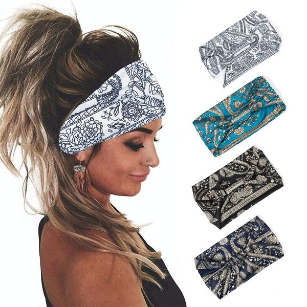 Zoestar Boho Breite Stirnbänder geknotetes Turban Haarband Vintage Stylish Head Wraps Elastic Yoga Stirnband für Frauen und Mädchen (4 Stück)