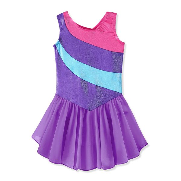 Kidsparadisy Gymnastics Leotards for Girls with Skirt Dance Leotard for Girls Leotards for Gymnastics with Skirt Toddler Gymnastic Outfits Dress Leotard for Girls Dance, Purple,110 for 3-4Y