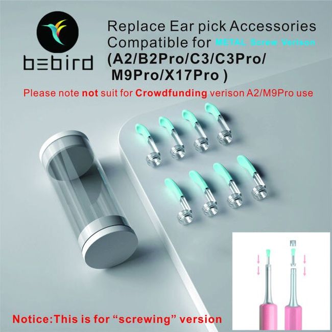 Endoscopic Earpick Bebird-Eartips R1 R3 T15 Pro Tips X3 Original Ear Stick Cleaner Replacement Accessory Earwax Removal, 03 Replace Tips x8(New), 3.Replace Tips x8(Old)