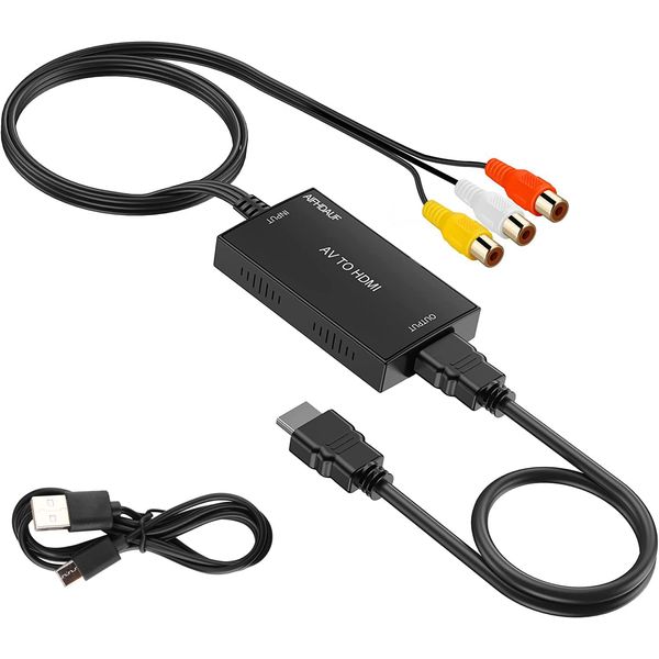 RCA auf HDMI Konverter mit HDMI Kabel, AV zu HDMI Converter, RCA Eingang HDMI Ausgang Video Audio Adapter für Sky/DVD/STB zur Anzeige auf HDTVs