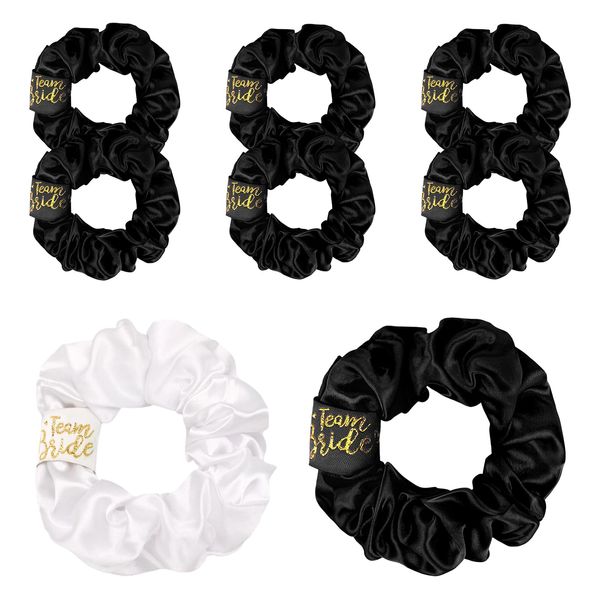 CIEHER 8 Pcs Hair Scrunchies for Bachelorette Party Favors, Bridesmaid Proposal Gifts Bride Scrunchies Bridesmaid Scrunchies Bachelorette Party Hair Ties, Bridal Shower Decorations (White & Black)