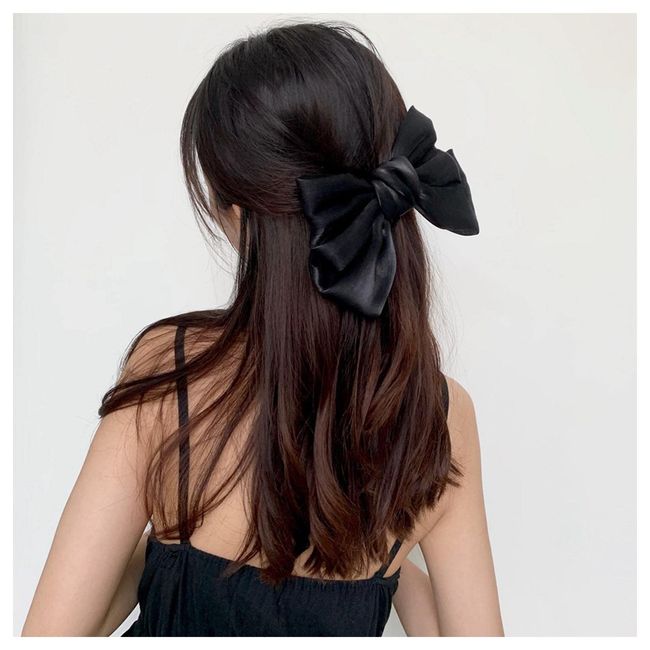 Dervivea Französische Satinschleife Haarspangen Schwarz Große Schleife Knoten Haarspange Clips Vintage Bänder Bögen Haarspange Barrette Große Schleife Haarspange Dekorative Kopfschmuck